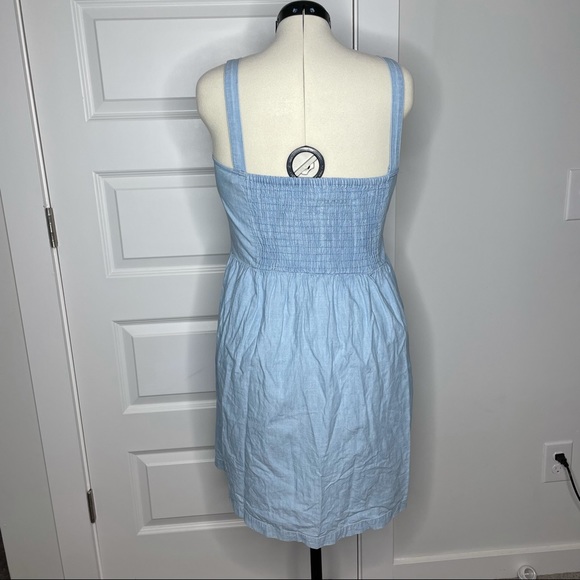 J Crew Blue Chambray Sleeveless Apron Dress Smocked Back Size Small - Picture 5 of 7